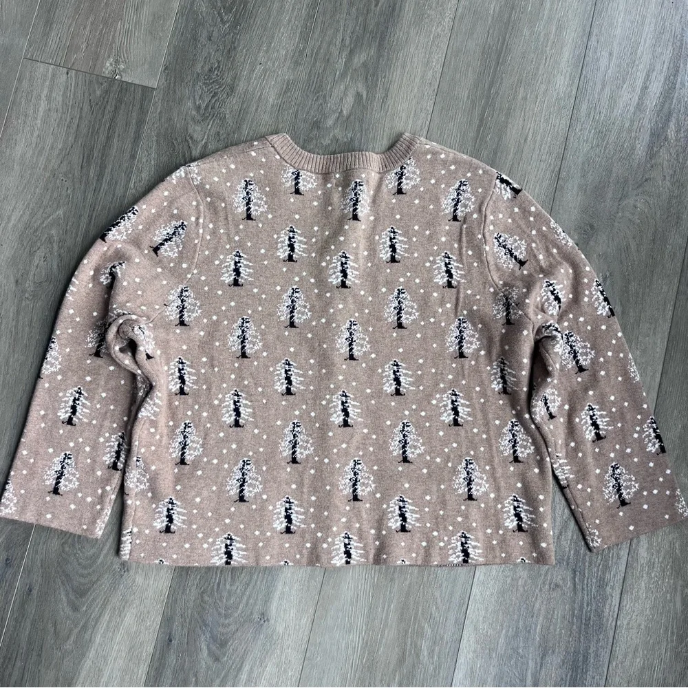 Vintage Lands End Womens Size LP Snow Tree All Over Print Knit Cardigan Sweater - Picture 5 of 9